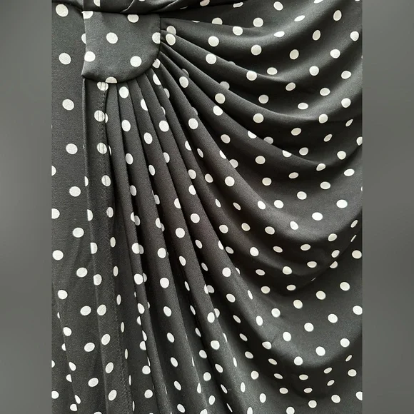 Connected Apparel Sleeveless Black with White Dots Faux Wrap Dress. Size 12 EUC - Picture 3 of 4